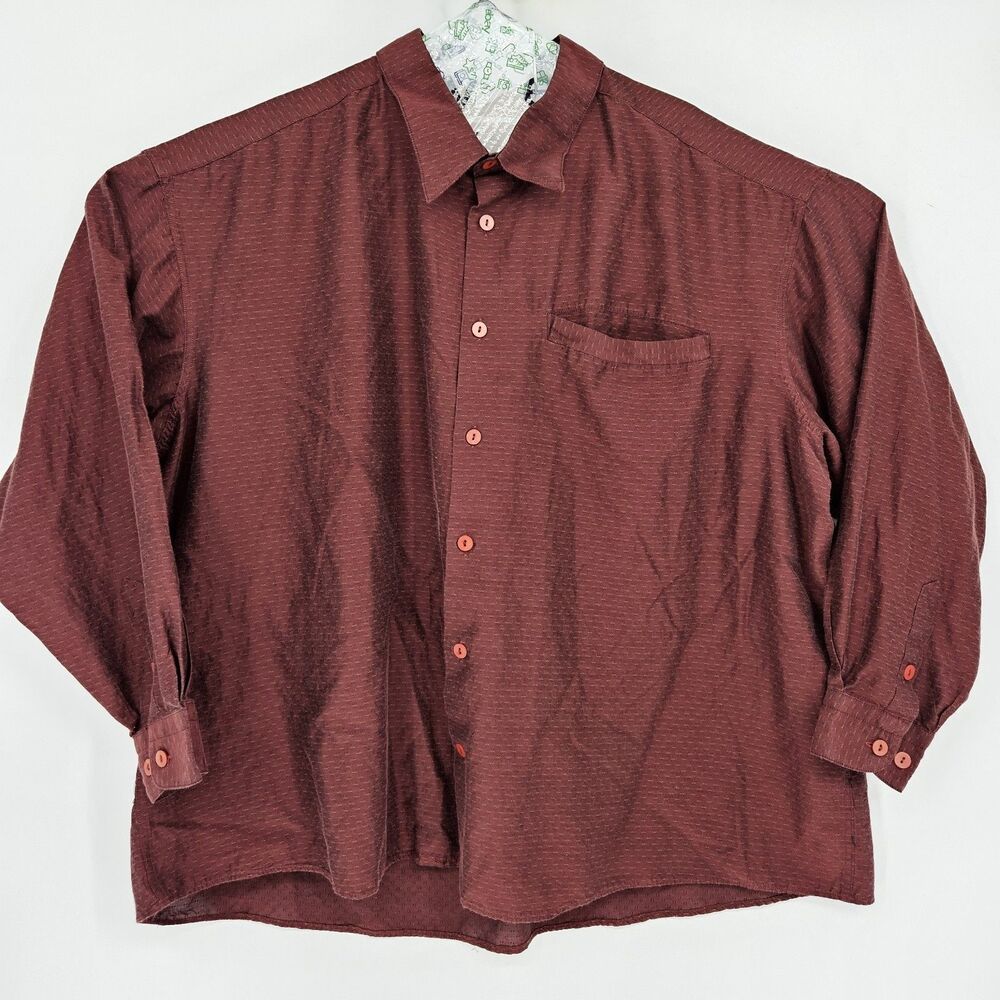 Jhane Barnes Shirt Mens 2XB Button Up Cotton Maroon Abstract Long Sleeve Big‎